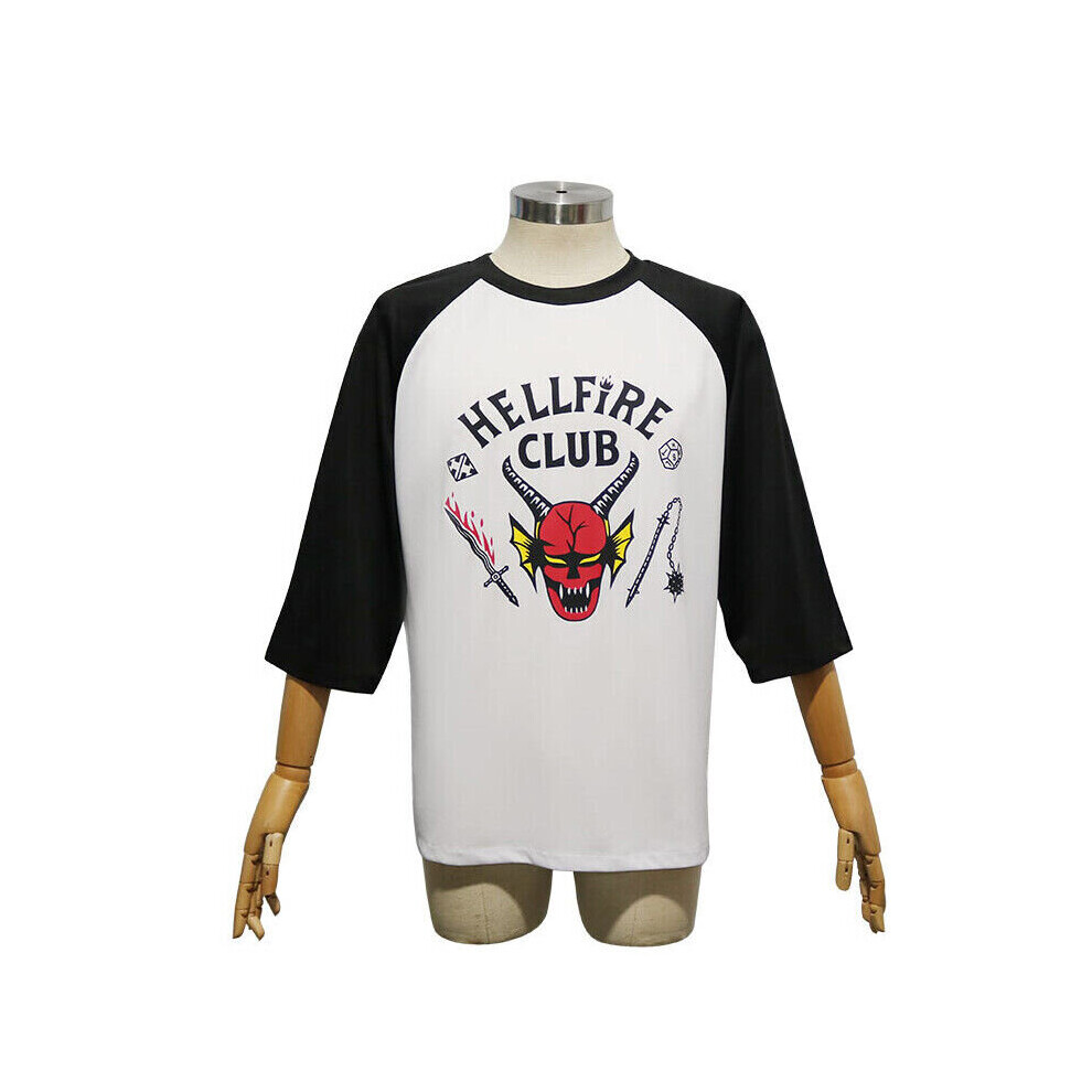 Photos - Fancy Dress  Unisex Adults Hellfire Club Top | Stranger Things Season 4 Costume White,Black,Red(2XL, 3/4 sleeve T-shorts)