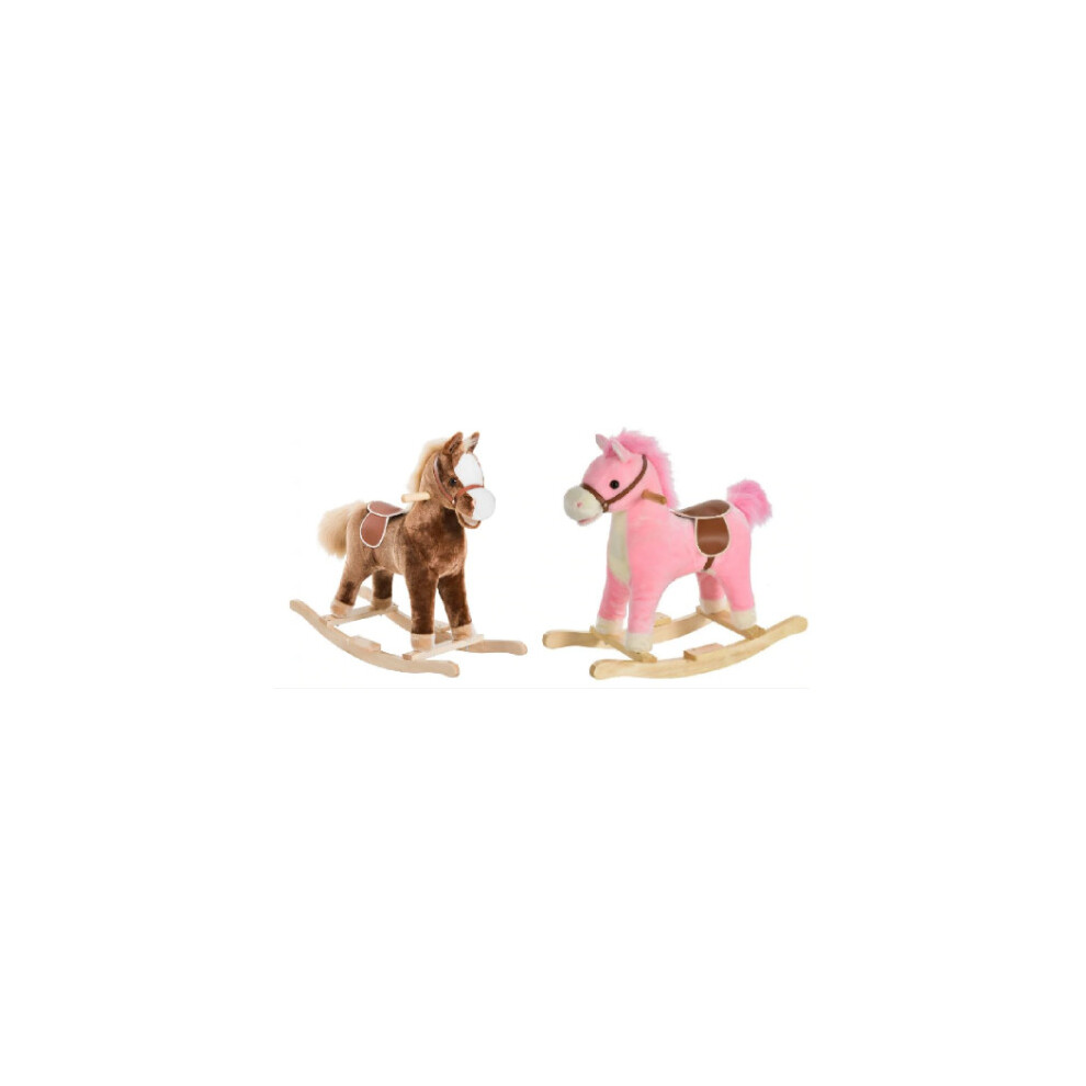 (Brown) Kids Ride On Plush Rocking Horse w/ Sound