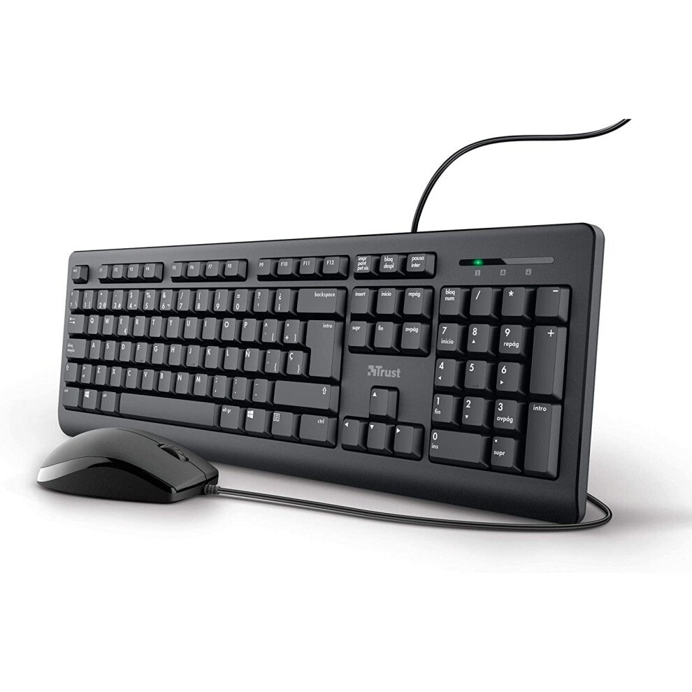 Trust Taro Pack Keyboard And Mouse With Cable Layout Qwerty Spanish Per Windows (Silent Buttons, 1.8 M Cable, Usb Connection,... 8713439240887