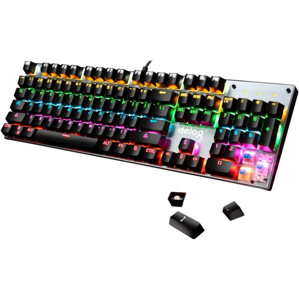 Wired Mechanical Gaming Keyboard Blue Switch 104 Keys RGB Rainbow LED 9 Backlight Modes Full Anti-ghosting Metal Panel...