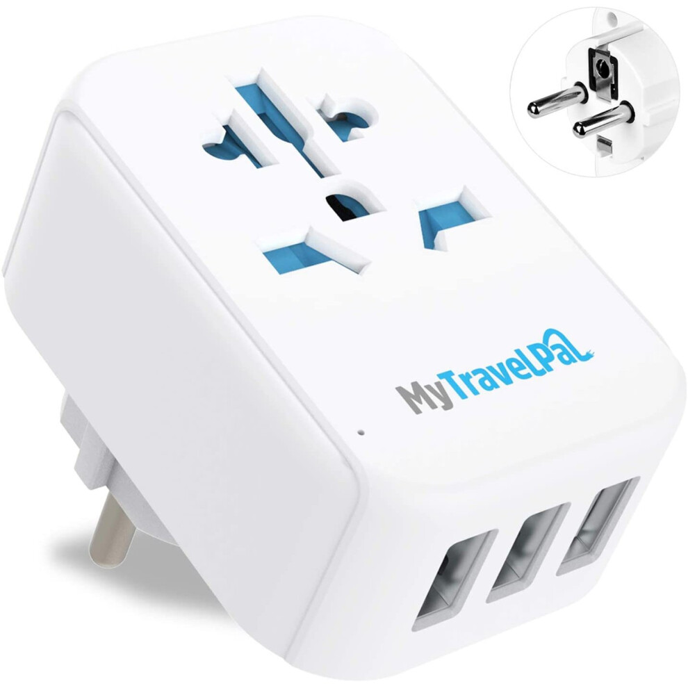 UK to Europe Travel Adapter With 3 USB Ports | MyTravelPal European Travel Adaptor Schuko Plug - EU Germany France Spain...