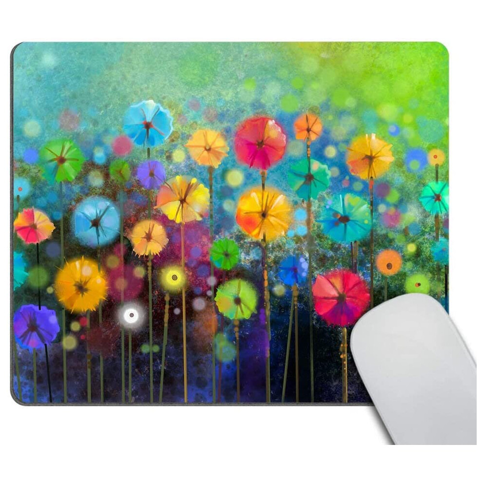 Wasach Watercolor Nature Landscape Floral Mouse Pad, Blossom Plants Herbs Garden Scene Colorful Spring Petal Flowers... 6280849562684