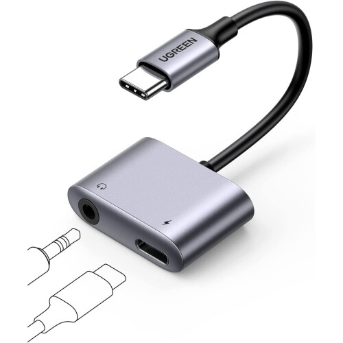 Adattatore audio USB-C - USB-C + mini jack da 3,5 mm - grigio