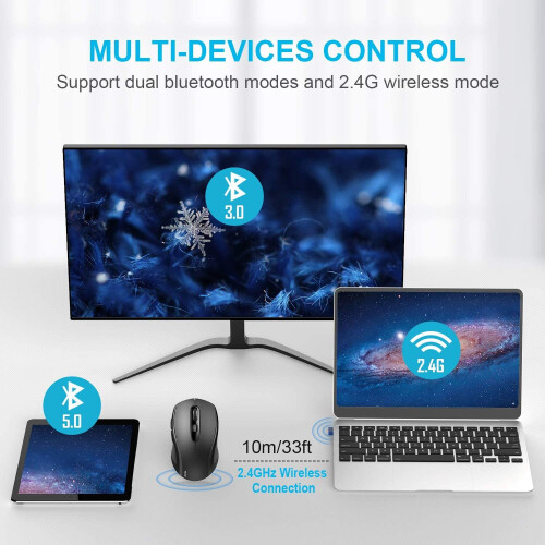 TeckNet TeckNet Bluetooth Mouse, Three-mode Bluetooth Wireless Mouse (Bluetooth 5.0/3.0 and 2.4G Wireless), 2400DPI Portable Mouse for... 1