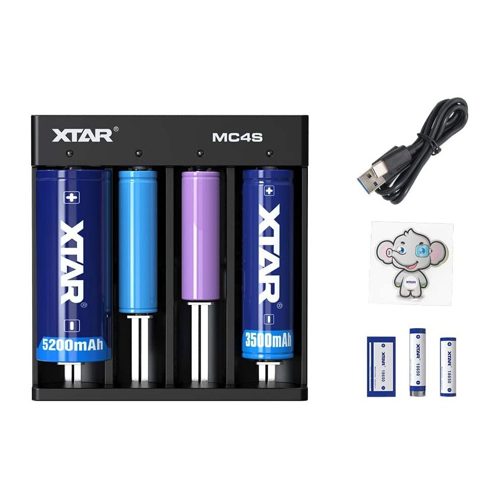 XTAR MC4S, the First Portable and Cost-effective 4 slot 18650 battery Charger with Type C Charging port for 3.6V 3.7V...