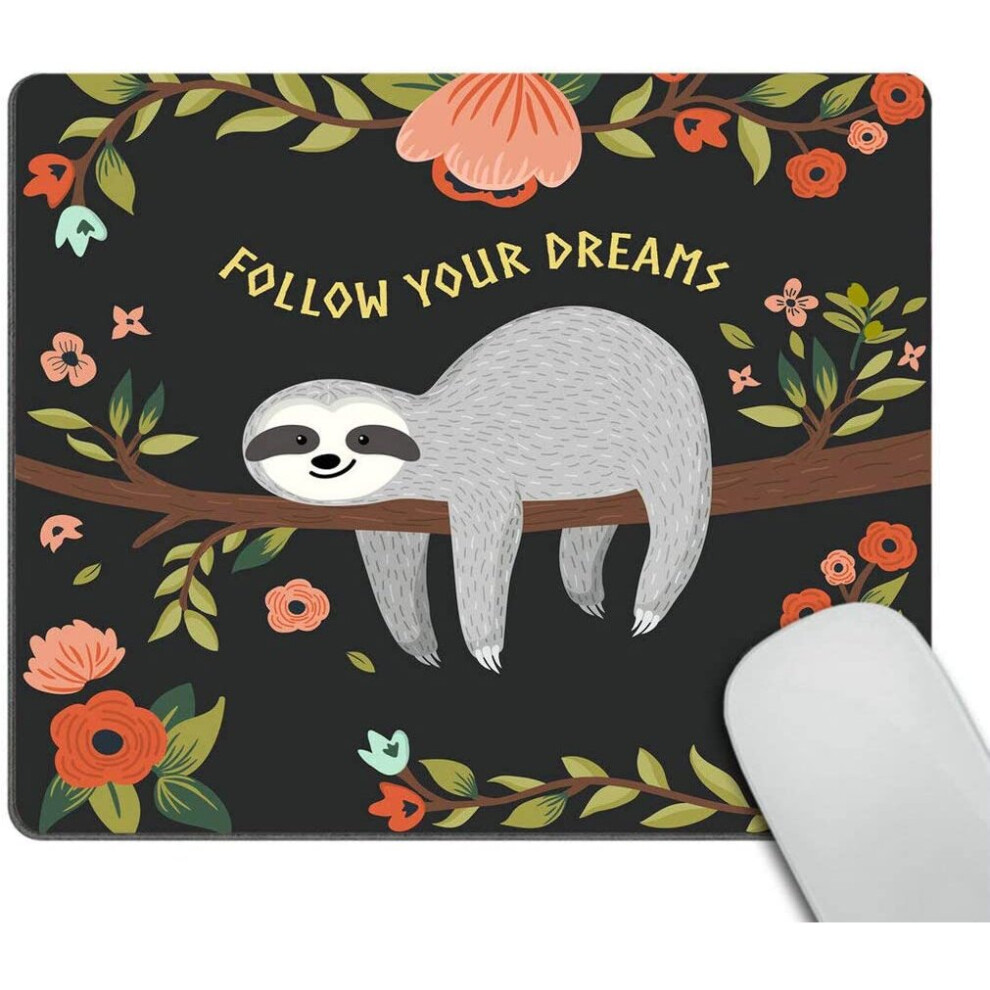 Wasach Gaming Mouse Pad Custom,Follow Your Dreams Mouse Pad Cute Baby Sloth On The Tree Personality Desings Gaming Mouse Pad 4876573693811