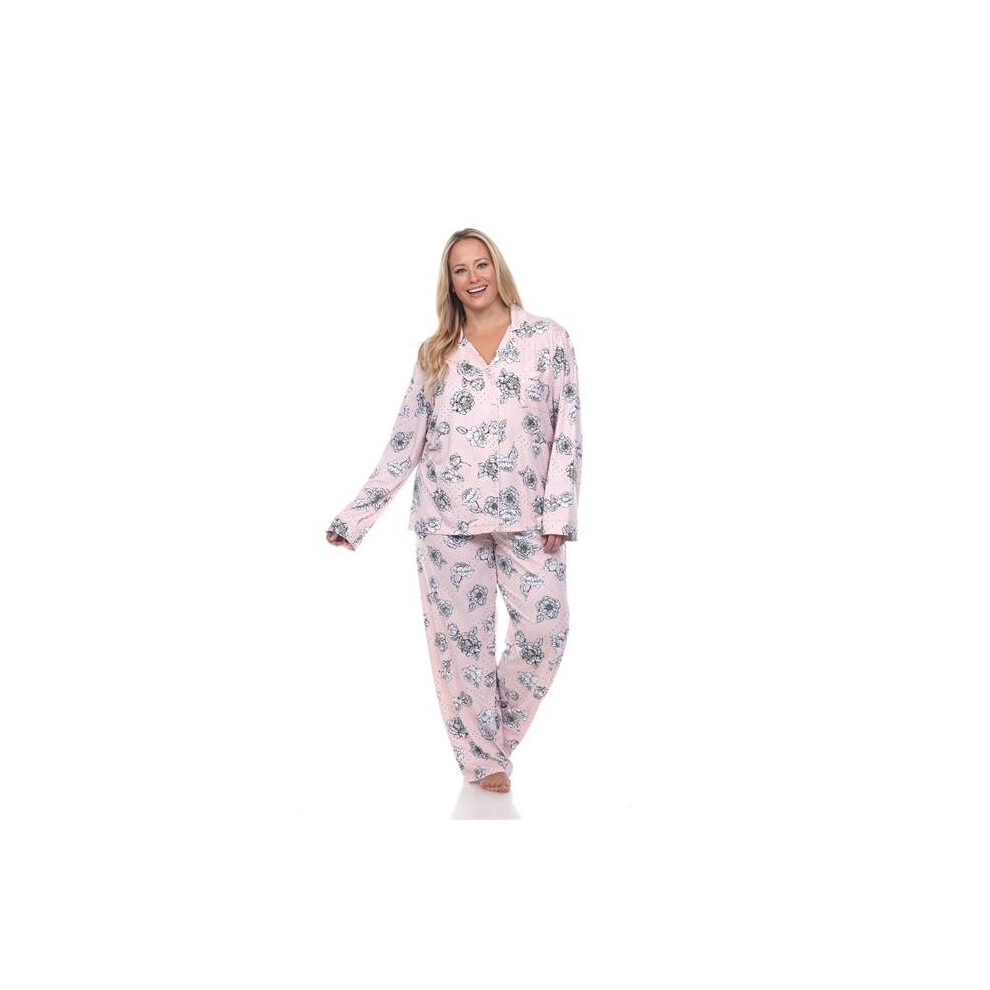 White Mark PS13686-23-3X Plus Size Long Sleeve Floral Pajama Set, Pink - 3X