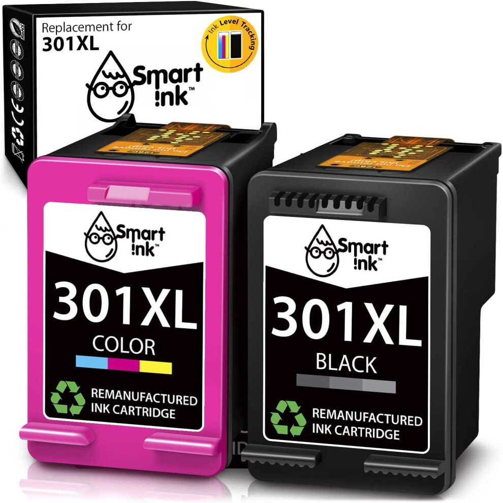 Remanufactured Smart Ink  Ink Cartridge Replacement for HP 301XL 301 XL (Black & Color 2 Combo Pack) use with Deskjet 1000 1010...