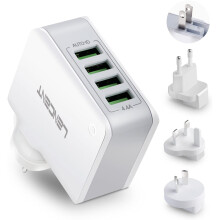 LENCENT USB Charger Plug, 4-Port USB Universal Travel Adaptor Plug, 22W/5V 4.4A Wall Charger with UK/USA/EU/AUS Worldwide...