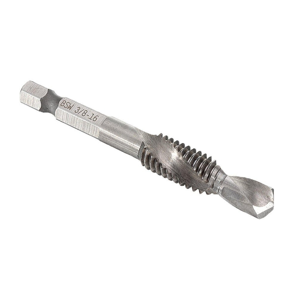 (1/4) 1/8-3/8 Inch BSW Thread HSS Combination Drill Tap Bit 1/4 Hex Shank Deburr Countersink