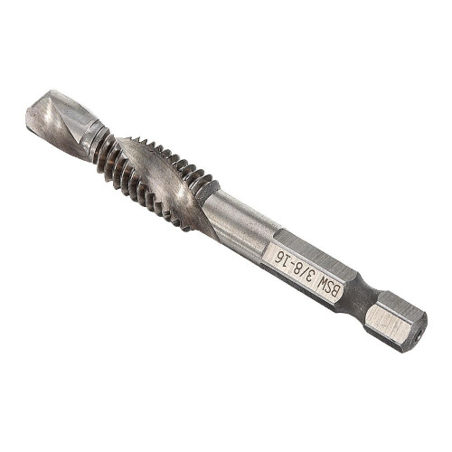 (3/8) 1/8-3/8 Inch BSW Thread HSS Combination Drill Tap Bit 1/4 Hex Shank Deburr Countersink 1