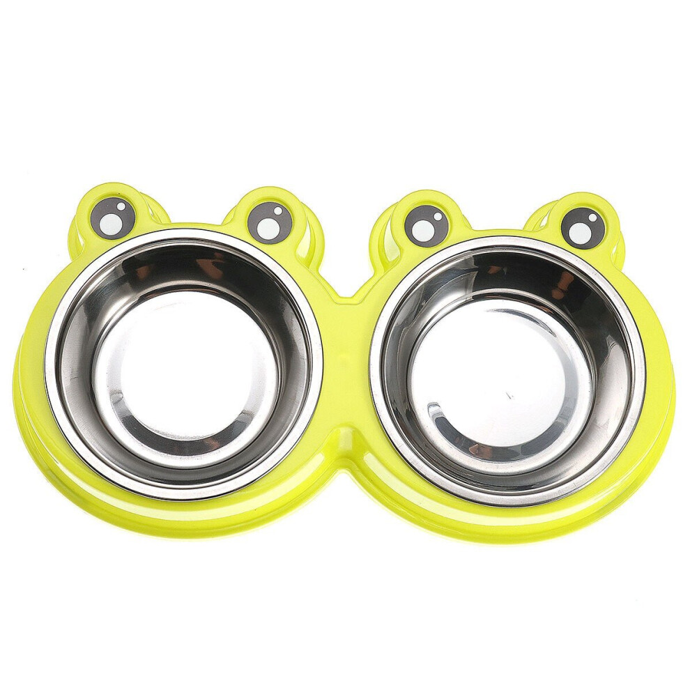 (Yellow) 3Colors Frog Shape Pet Bowl Food Water Container Stainless Steel Dog Cat Feeder