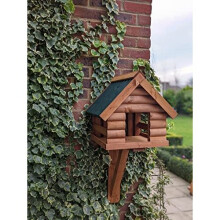 Fordwich Green Wall Mounted Bird Table by The Hutch Company: UK-Made, Eco-Friendly, Fence-Wall Blend, Log Lap Roof, Anti-Bacterial Coating