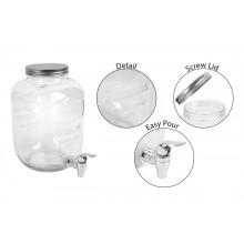 5 Litre Large Barrel Clear Glass Jar Cocktail Beverage Drinks Dispenser Green