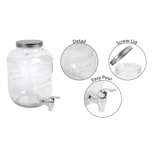 5 Litre Large Barrel Clear Glass Jar Cocktail Beverage Drinks Dispenser Green