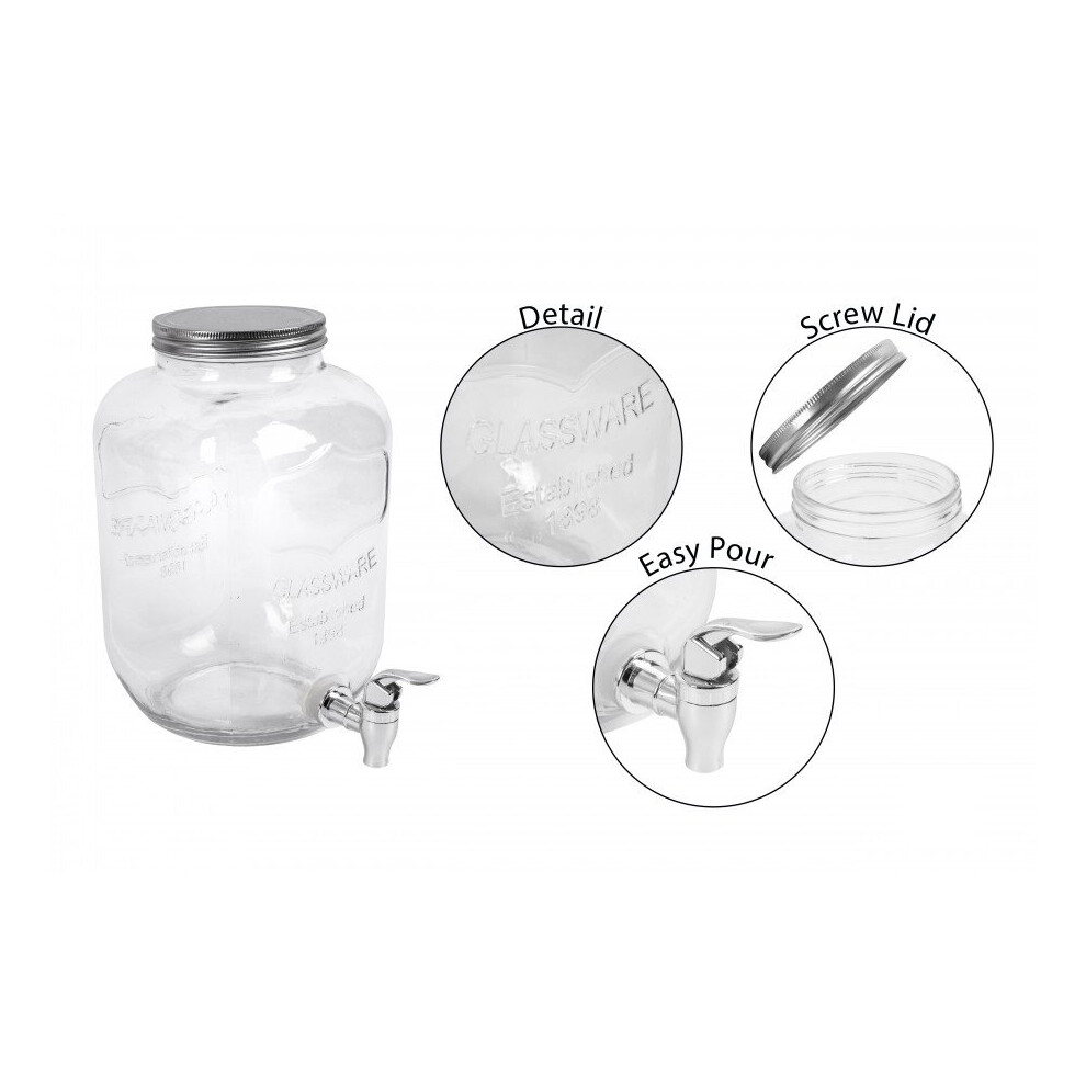 5 Litre Large Barrel Clear Glass Jar Cocktail Beverage Drinks Dispenser Green