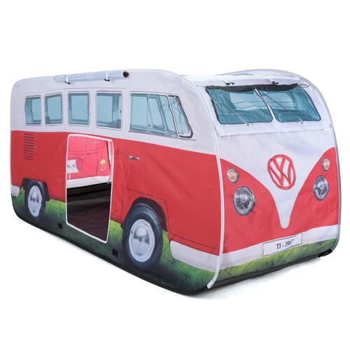 Volkswagen Official Red VOLKSWAGEN Kids Pop Up Campervan Split Screen Indoor & Outdoor Play Tent