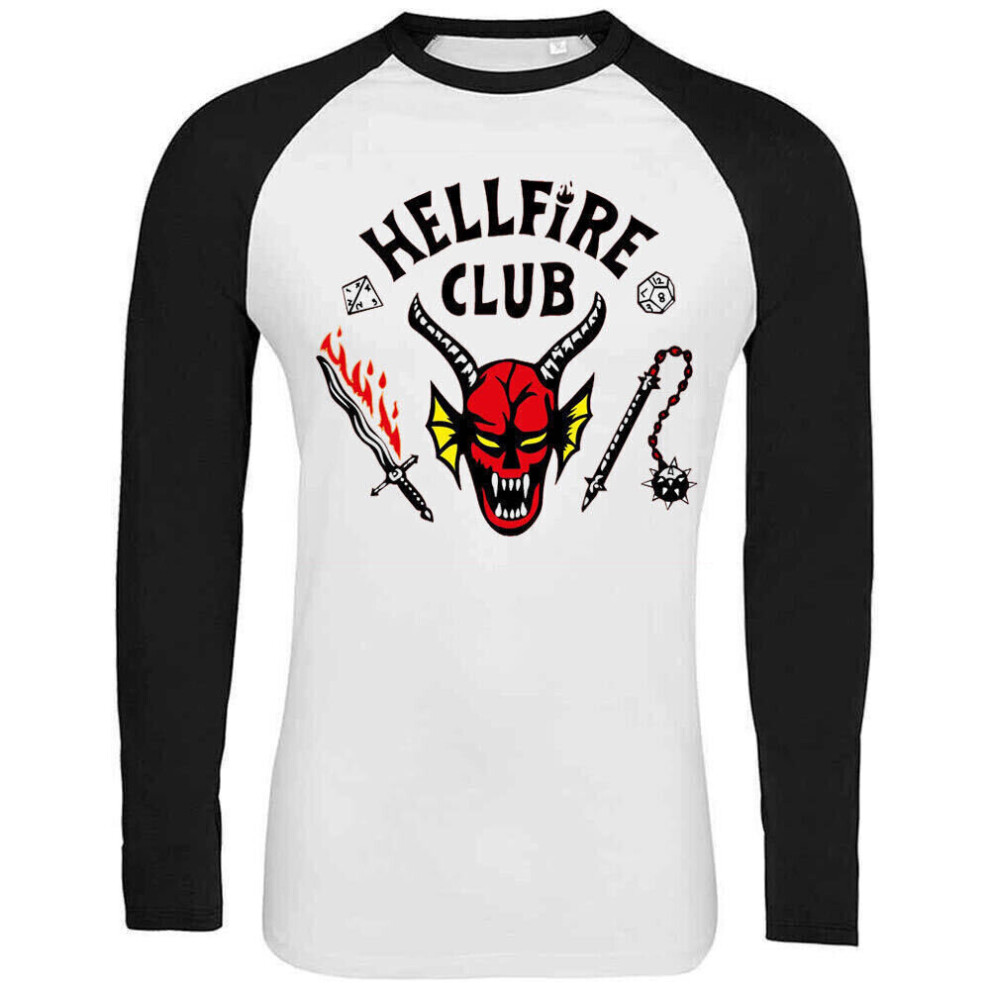 Photos - Fancy Dress  Unisex Adults Hellfire Club Top | Stranger Things Season 4 Costume White,Black,Red(S Long Sleeve T-Shirt)