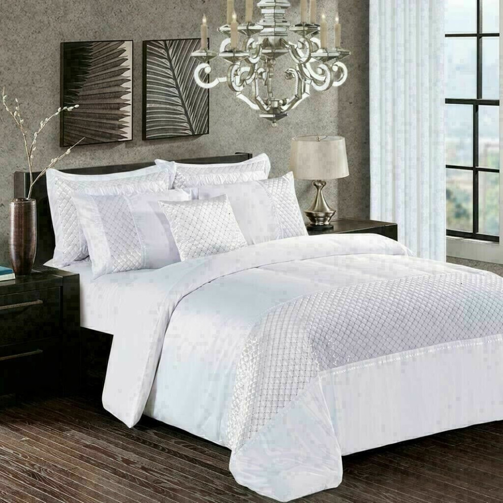 (White, King) Luxury 3 Piece Crushed Velvet Atlanta Duvet Cover