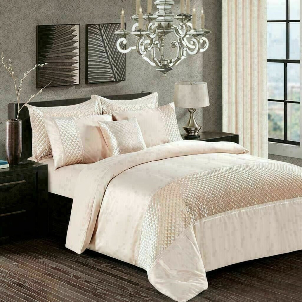 (Beige , Double) Luxury 3 Piece Crushed Velvet Atlanta Duvet Cover