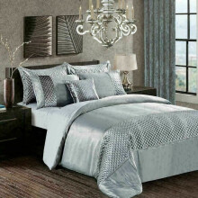 (Silver, Super King) Luxury 3 Piece Crushed Velvet Atlanta Duvet Cover