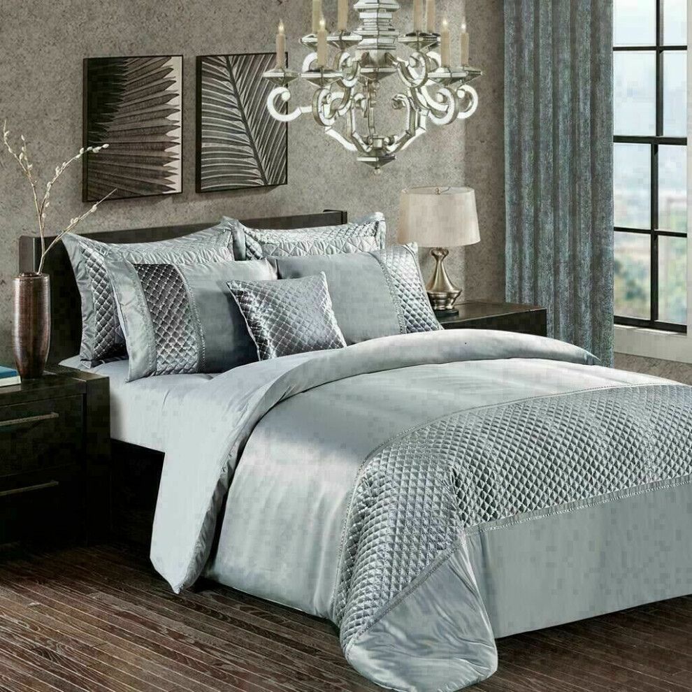 (Silver, Double) Luxury 3 Piece Crushed Velvet Atlanta Duvet Cover