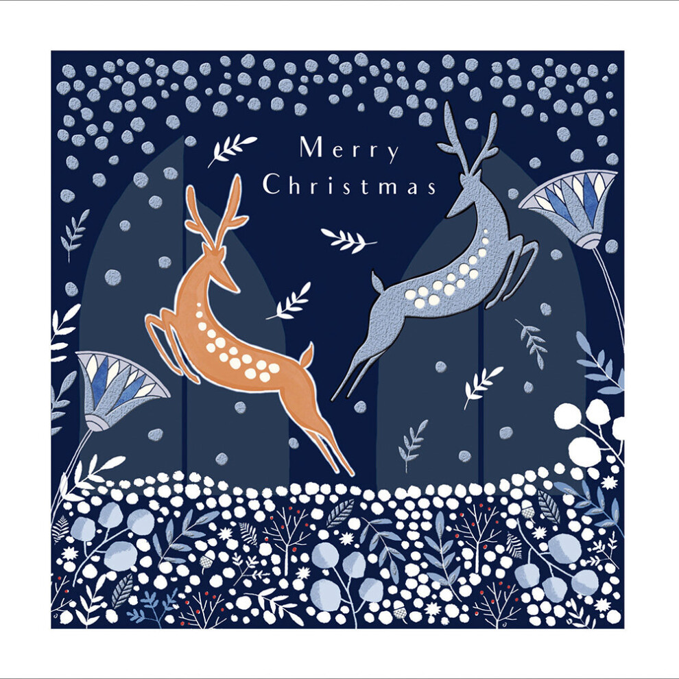 Woodmansterne Jumping Reindeer Foiled Christmas Card Xmas Cards