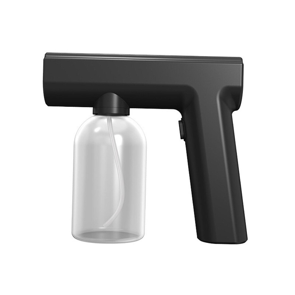 (Black) Spray Disinfection Gun Blue Light Handheld Nano Mist Sprayer Electric Vapor Spray Fogger