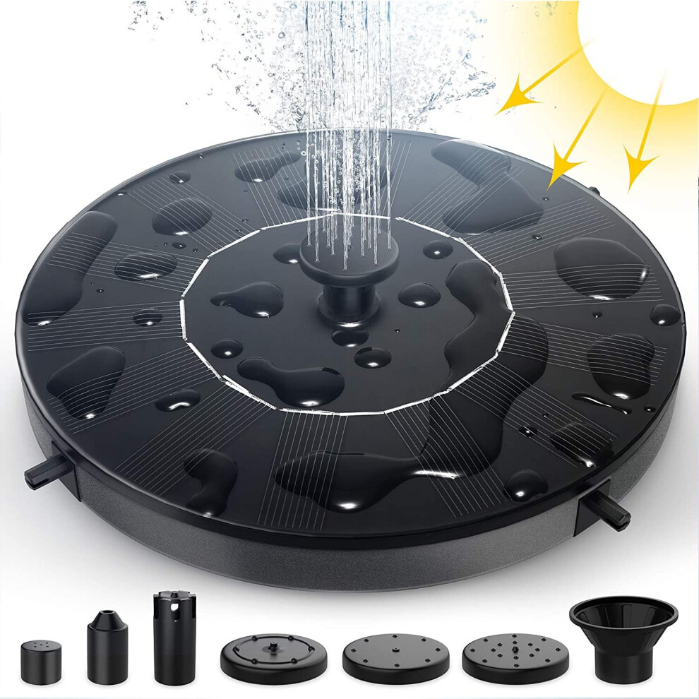 16cm 2.5W Solar Bird Bath Fountain Pump with 6 Nozzles Garden Decor