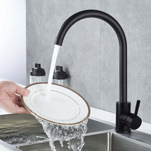 NES Home Kitchen Single Lever Mixer Tap with Diffuser 360 Swivel Matte Black Manhattan 1