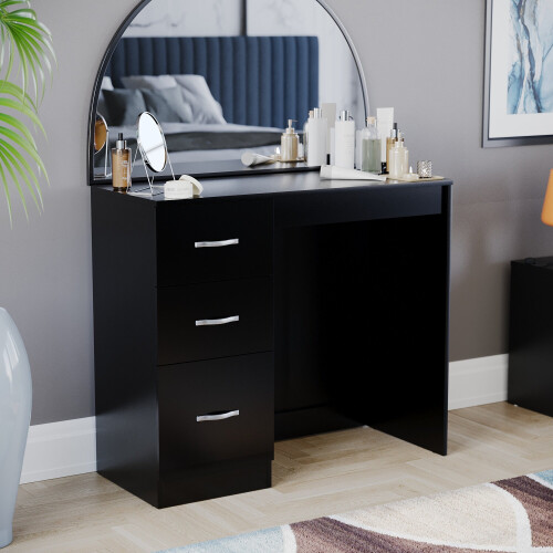 Vida Designs (Black) Riano 3 Drawer Dressing Table Makeup Computer Desk