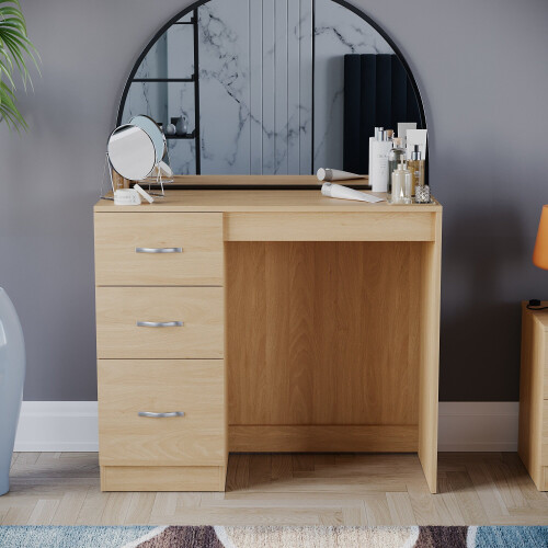 Vida Designs (Pine) Riano 3 Drawer Dressing Table Makeup Computer Desk 2
