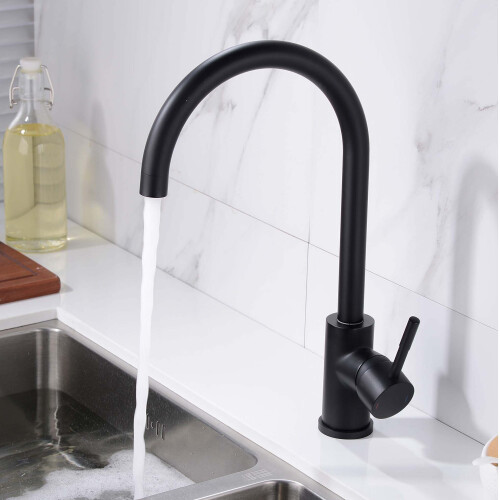 NES Home Kitchen Single Lever Mixer Tap with Diffuser 360 Swivel Matte Black Manhattan 2