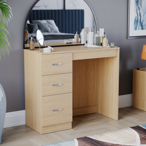 Vida Designs (Pine) Riano 3 Drawer Dressing Table Makeup Computer Desk