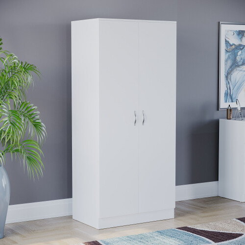 Home Discount (White) Riano 2 Door Wardrobe Hanging Rail Shelf Storage