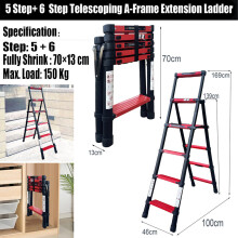 5+6 Step Telescoping Ladder A-Frame Aluminum Folding Extendable