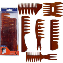(Brown) 6 Pack Quiff Styling Comb Men's Professional Hairdewssing Brush Salon Barber Combs