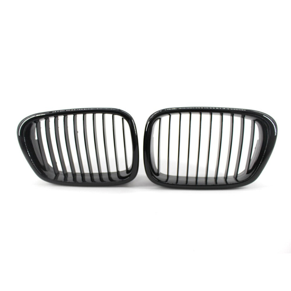 2Pcs Gloss Black Front Bumper Hood Kidney Grille Racing Replacement for BMW 5-Series E39 M5 1999-2003