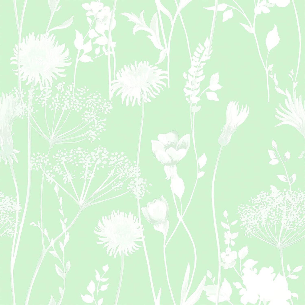 Catherine Lansfield Meadowsweet Floral Green Wallpaper Muriva White Flower