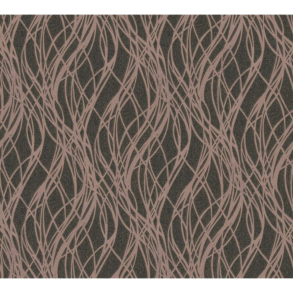 Black Rose Gold Ribbon Stripe Wave Glitter Metallic Vinyl Wallpaper Embossed