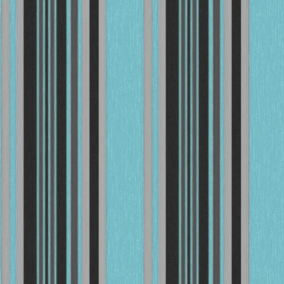 Luxury Marrakech Striped Wallpaper Teal Black Silver Textured Embossed Vinyl