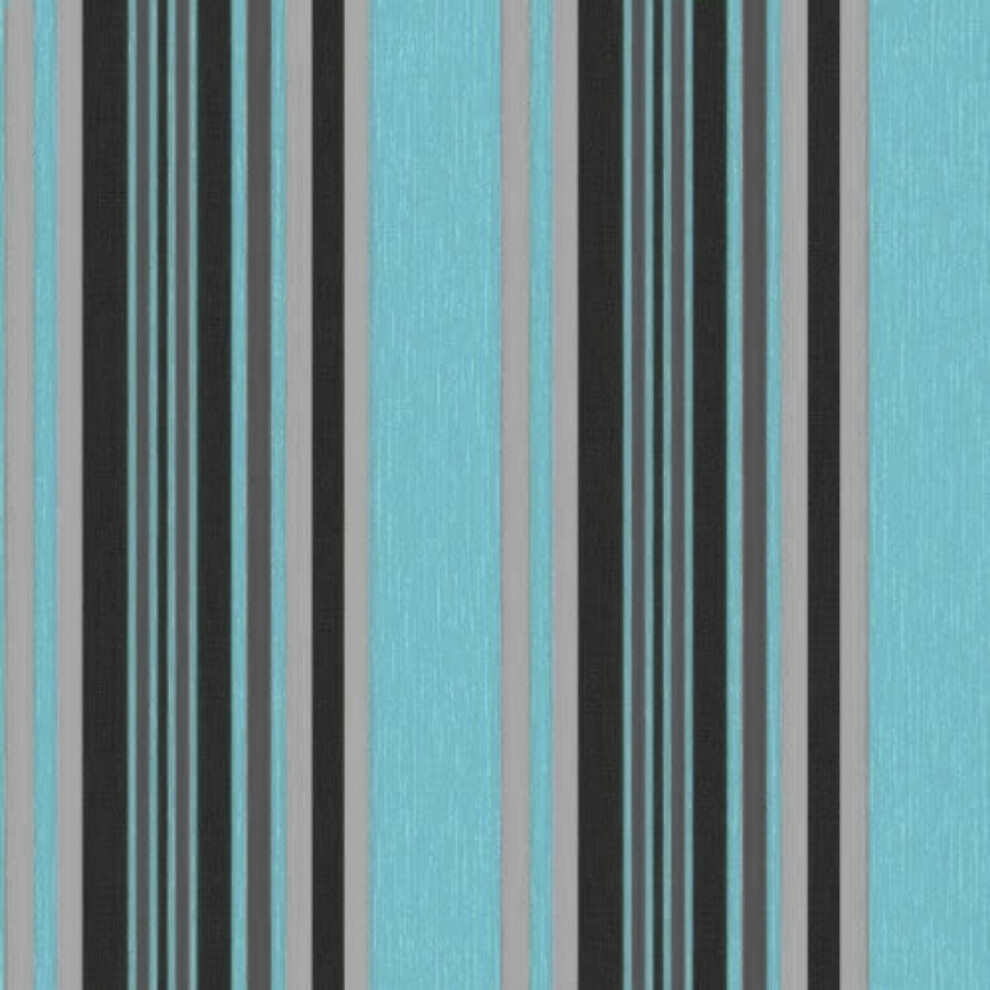 Debona Luxury Marrakech Striped Wallpaper Teal Textured Embossed Vinyl Black/Silver