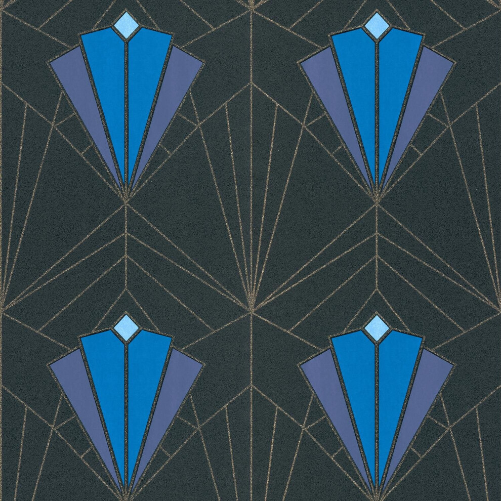 Isadora Blue Gold Wallpaper Debona Paste The Wall Glitter Textured Vinyl 5060119354604