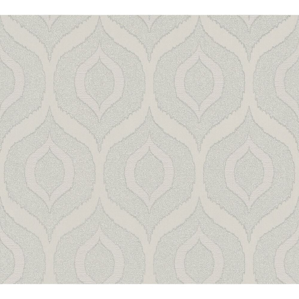 Light Grey Geometric Pattern Silver Glitter Metallic Vinyl Wallpaper Embossed