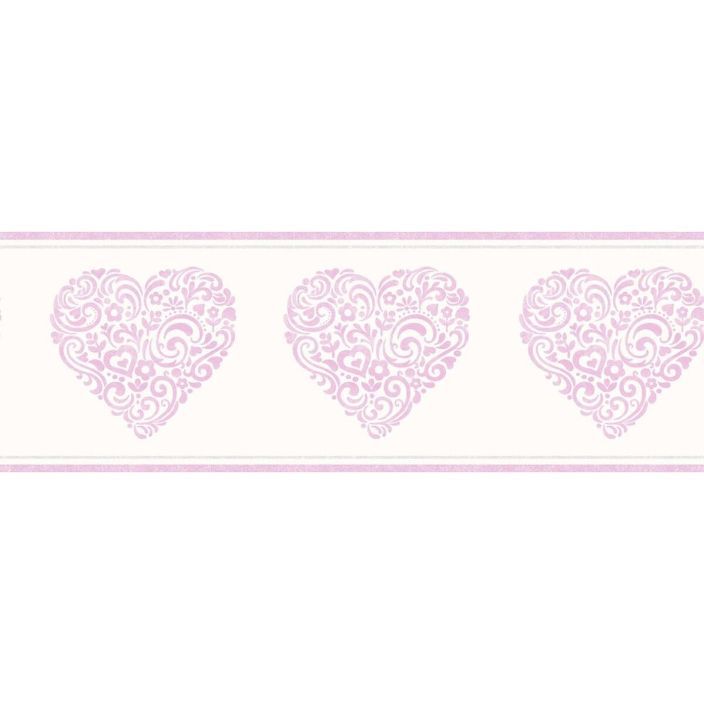 Fine Decor Girls Cream Metallic Pink Floral Love Heart Modern Wallpaper Border