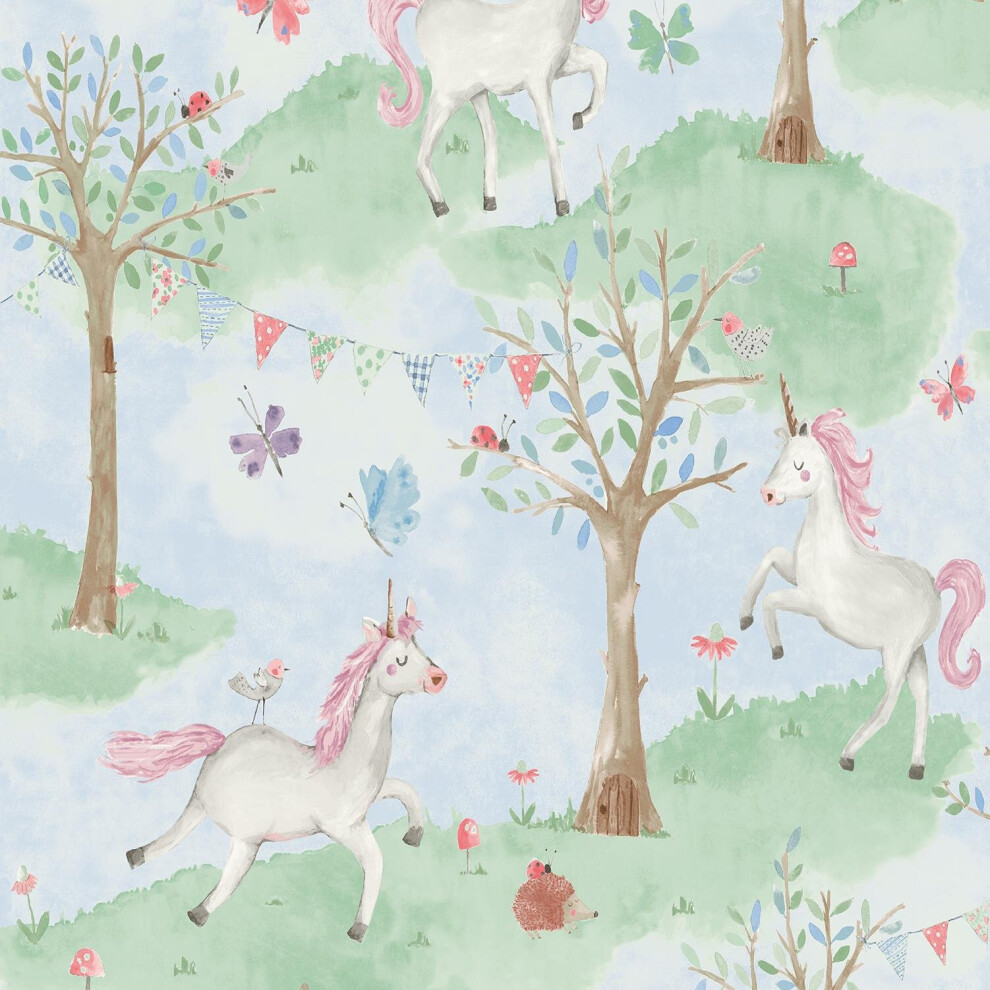 Unicorn Wallpaper Grandeco Kids Animal Green Paste The Wall Textured Vinyl