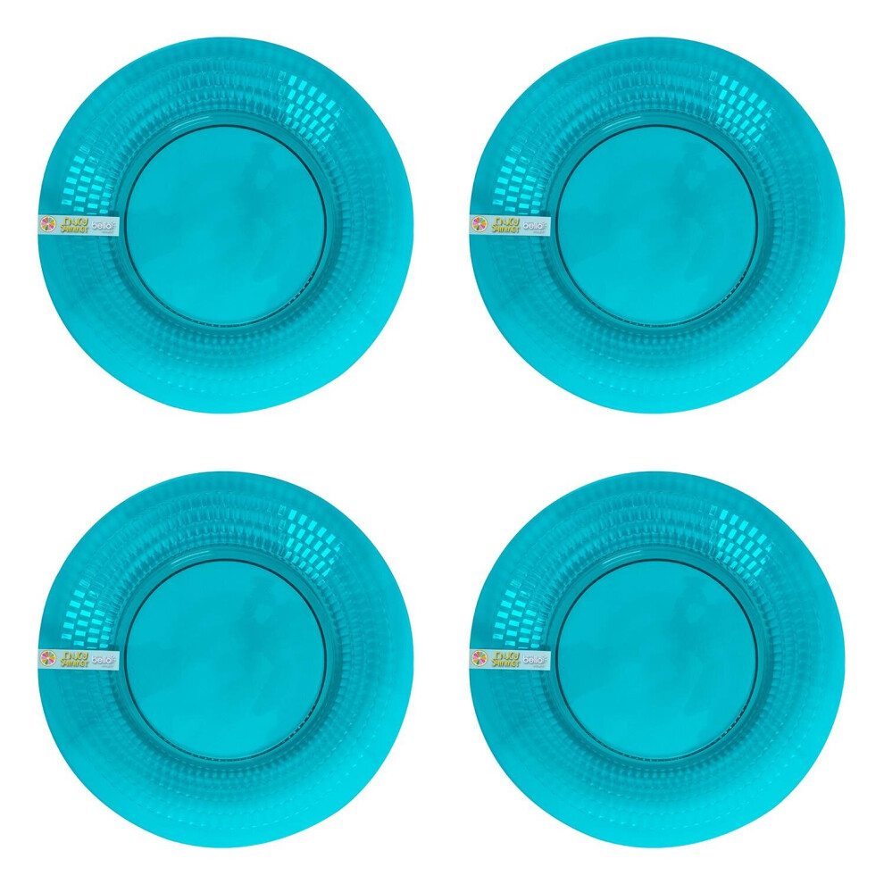 Set of 4 Dinner Plates Plastic Teal Honeycomb Design Reusable Summer on OnBuy