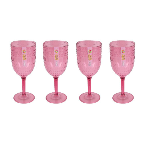 Pack of 4 Wine Goblets Pink Aztec Reusable BBQ Summer Party Tableware Camping