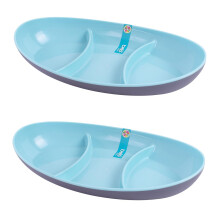 Set of 2 Two Tone Plastic Sectioned Dishes Reusable Camping Summer