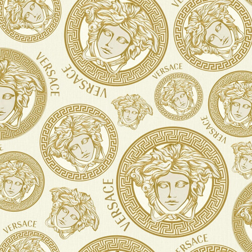 Versace Versace Plate Metallic Wallpaper White Gold Vinyl Paste Wall Textured